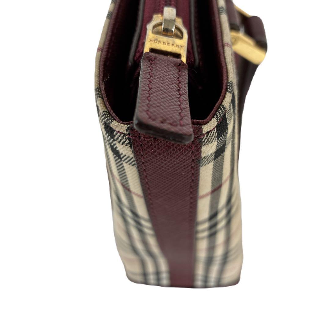 バーバリー　ノバチェック柄　トートバッグ ベージュ/バーガンディ　舟形
