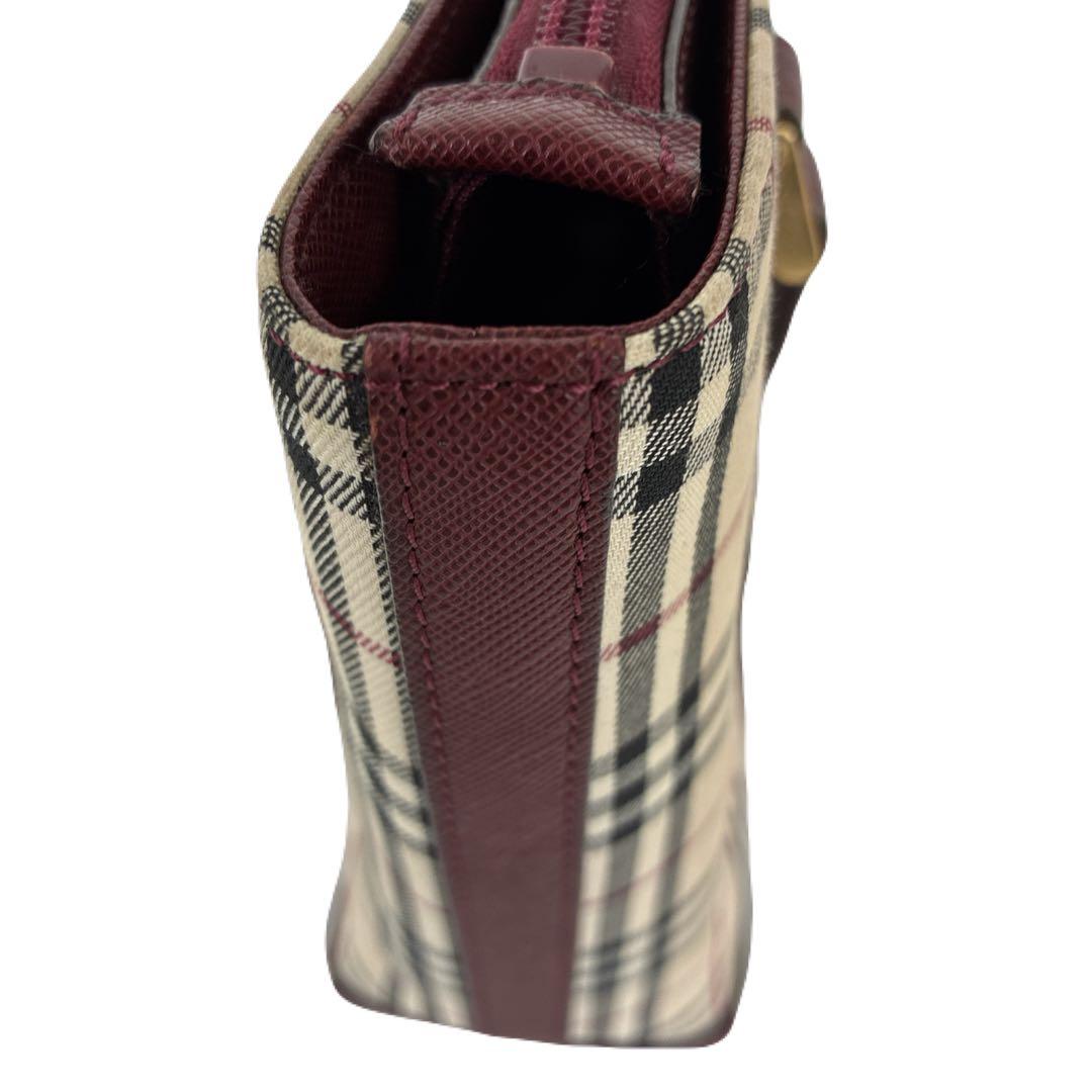 バーバリー　ノバチェック柄　トートバッグ ベージュ/バーガンディ　舟形