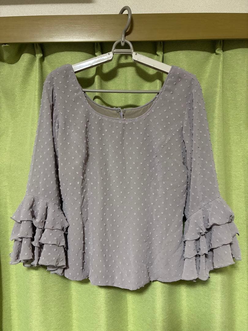 フラメンコ衣装　トップス　ブラウス　 ライトグレー　立体水玉生地　Lサイズ