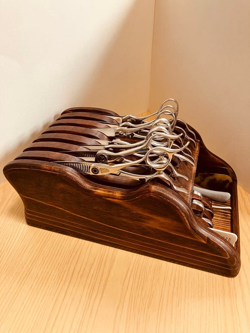 木製シザートレイ　シザートレー　シザースタンド　ハサミ皿　Aタイプ