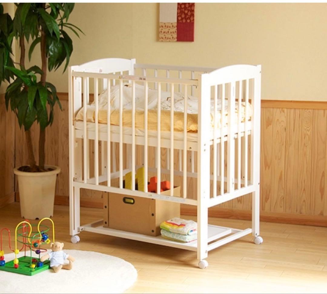 石崎家具　ワンタッチハイベッドプチ【ホワイト900×600】 ベビーベッド