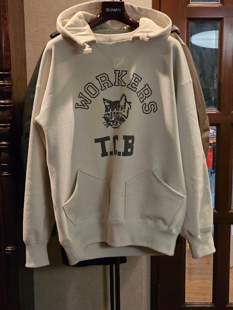 TCB 猫プリント 後付けパーカー　ワーカーズ　S