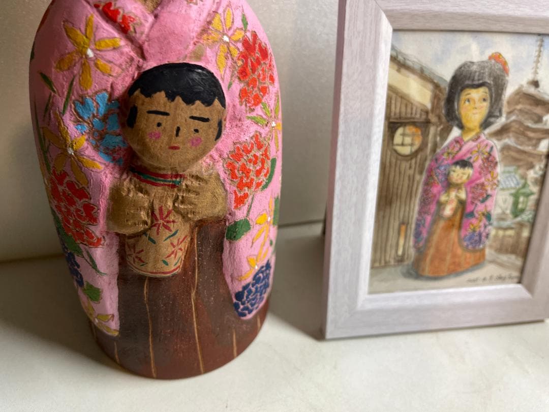 ま*み様 オリジナル手描き絵画と木製人形セット by 絵本作家Shuz Saya