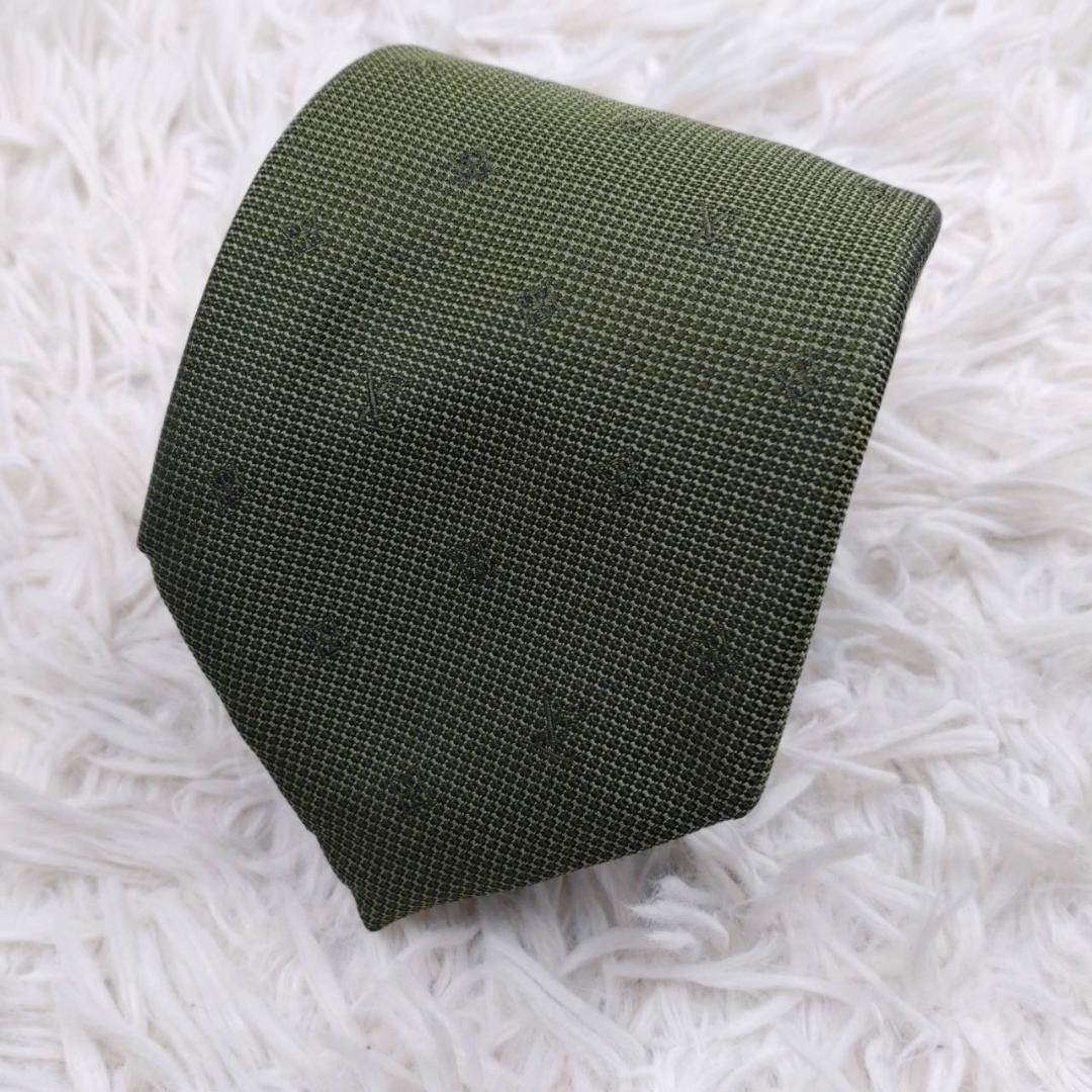 【箱入り未使用】 ルイヴィトン 高級シルクネクタイ 総柄（LV） モスグリーン