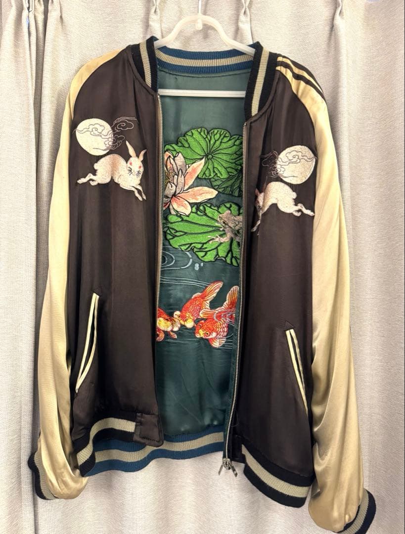 花旅楽団　刺繍　リバーシブル　スカジャン　月に兎　蓮に金魚　Lサイズ