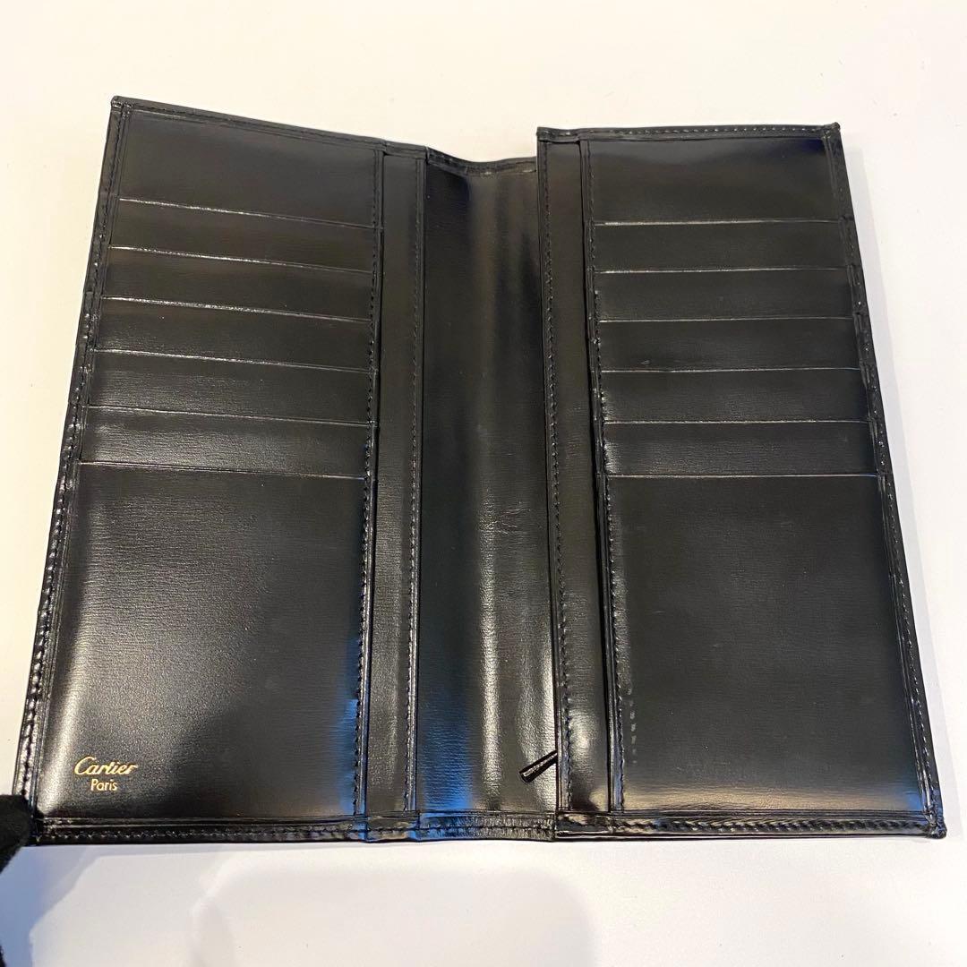 美品　カルティエ　cartier　長財布　レザーウォレット　パシャ　金ロゴ　黒