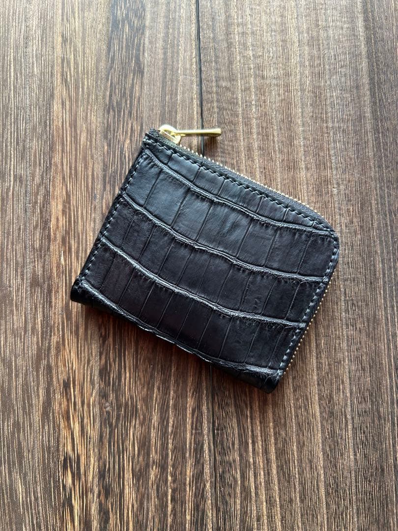 クロコダイル　ポロサス　ブラック　上位グレード　コンパクトウォレットハンドメイド