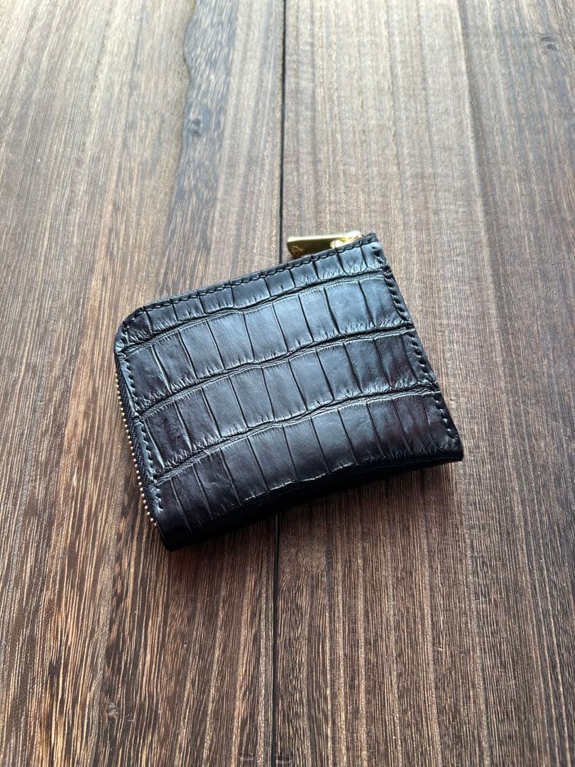 クロコダイル　ポロサス　ブラック　上位グレード　コンパクトウォレットハンドメイド