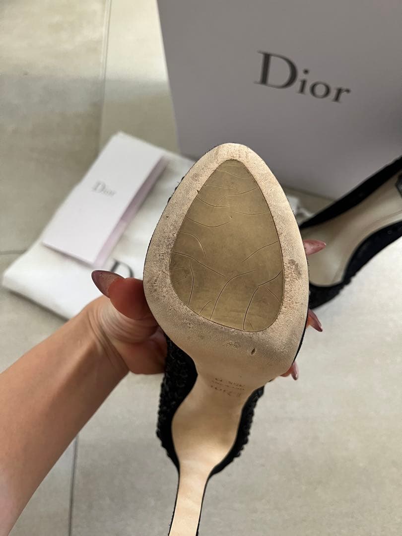 【極美品】Dior ビーズ刺繍 メッシュパンプス 35.5 黒