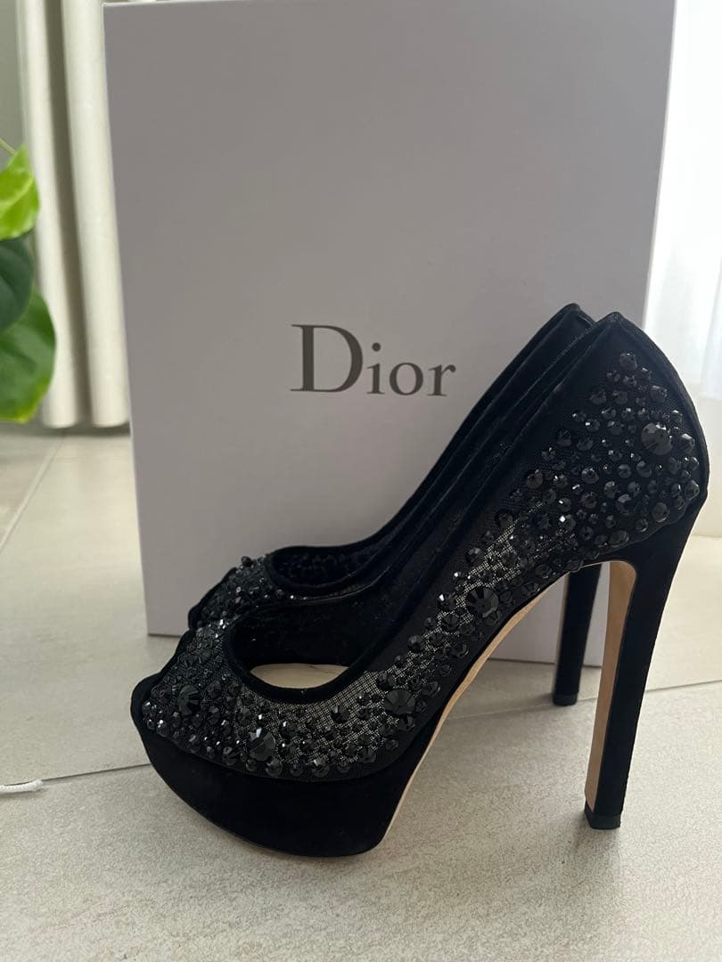【極美品】Dior ビーズ刺繍 メッシュパンプス 35.5 黒