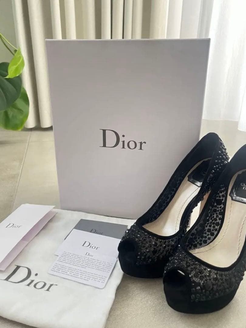 【極美品】Dior ビーズ刺繍 メッシュパンプス 35.5 黒