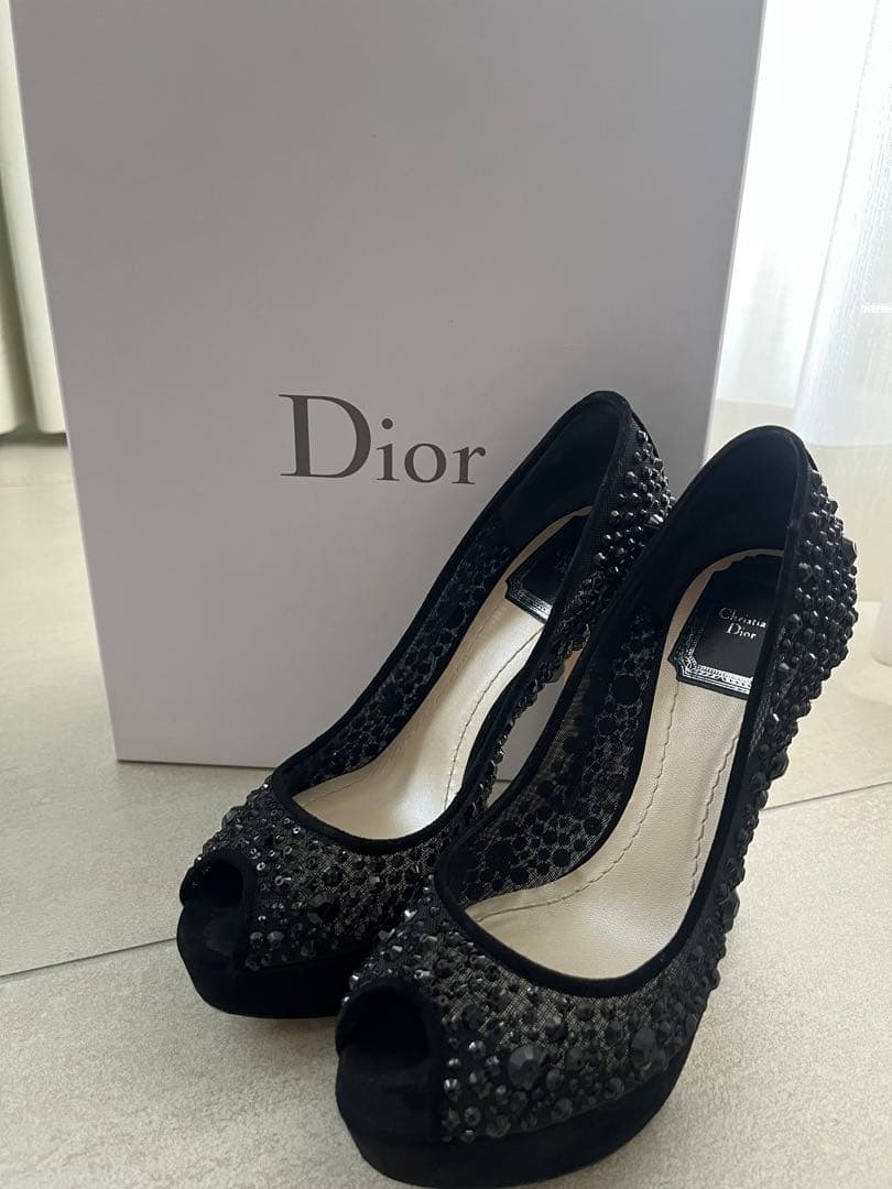 【極美品】Dior ビーズ刺繍 メッシュパンプス 35.5 黒
