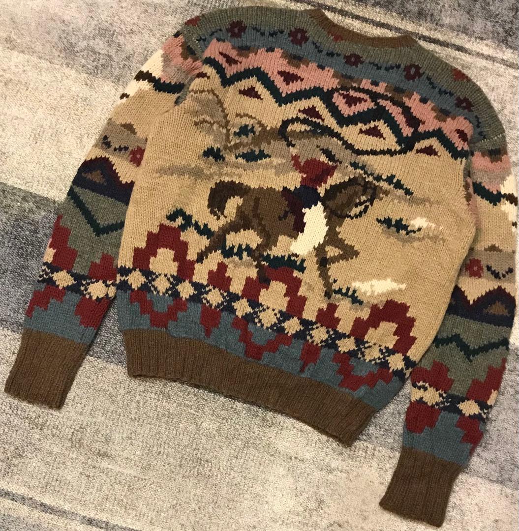 超レア カニエウエスト着 90's ラルフローレン カウボーイ柄 ニットセーター