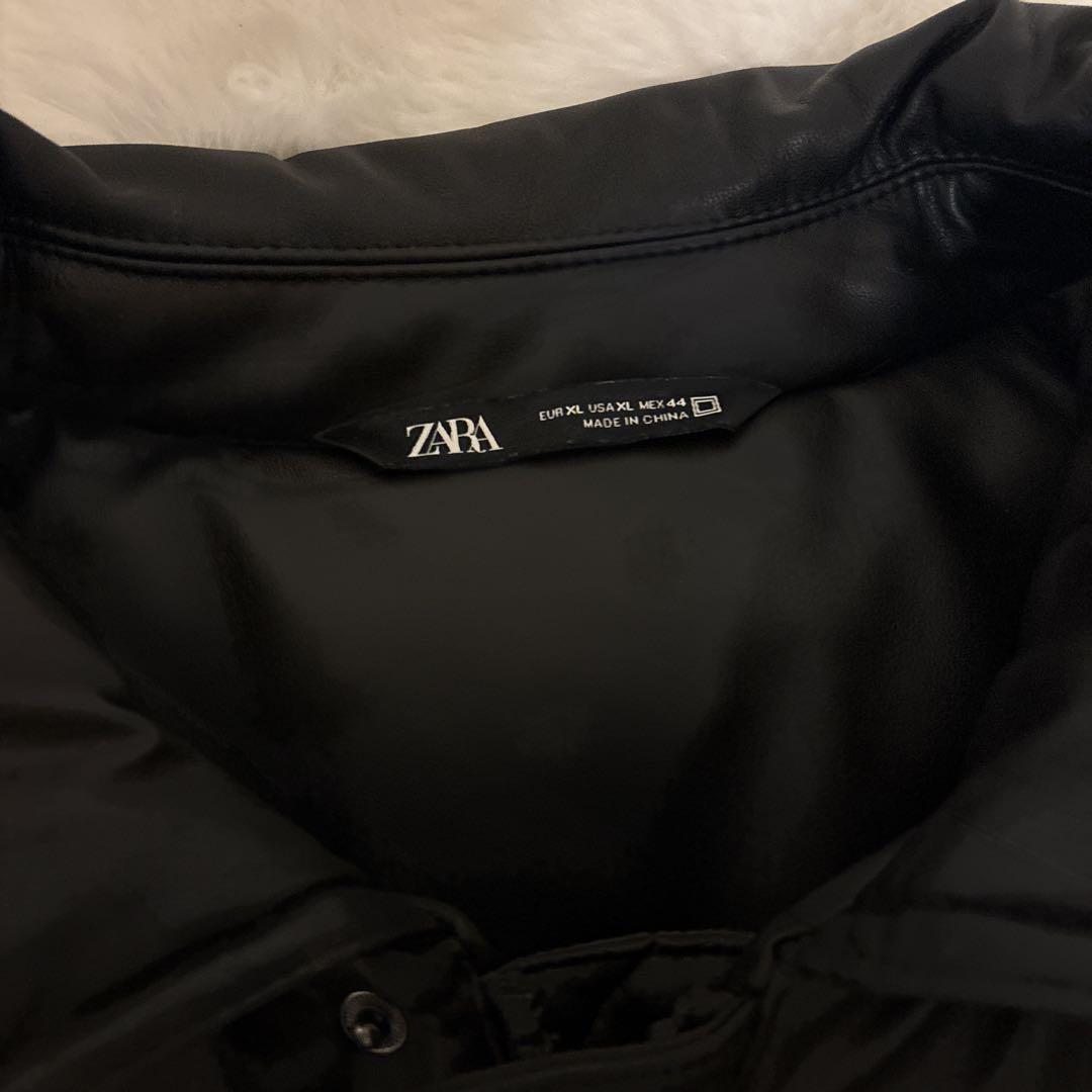 ZARA フェイクレザー ボンバージャケット XL 黒 光沢 Y2K