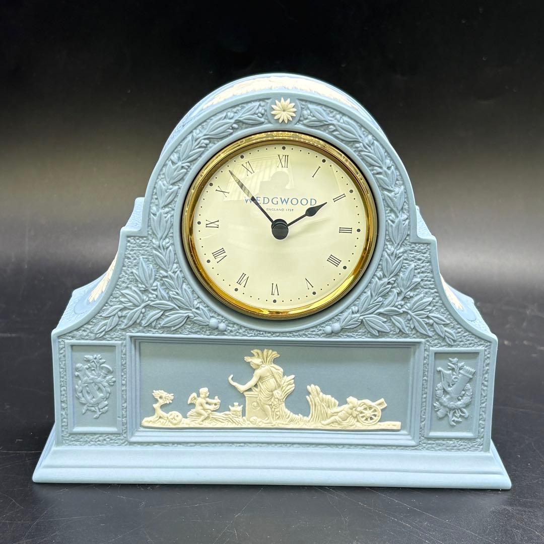 箱付き ウェッジウッド 置時計 　ペールマントルクロック　ブルー　no.177