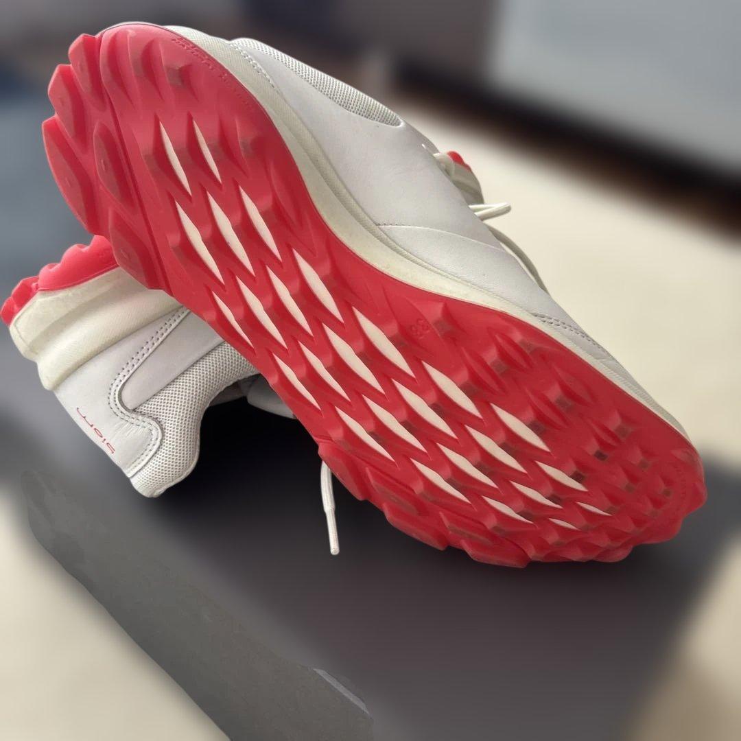 【美品】Ecco ゴルフシューズ ホワイト/レッド　24センチ
