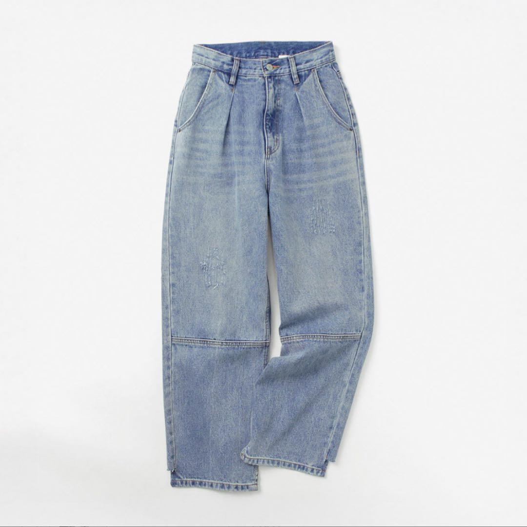 YENN ハイライズタックワイドデニムパンツ ライトブルー 40