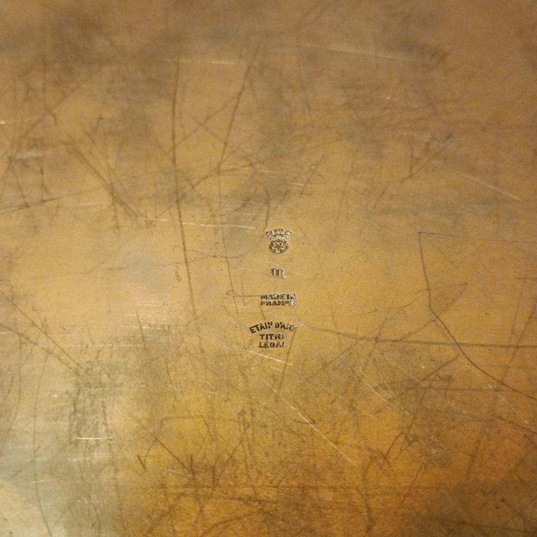 フランス アンティーク ピューター エタン オーバルプレート 花リム トレイ