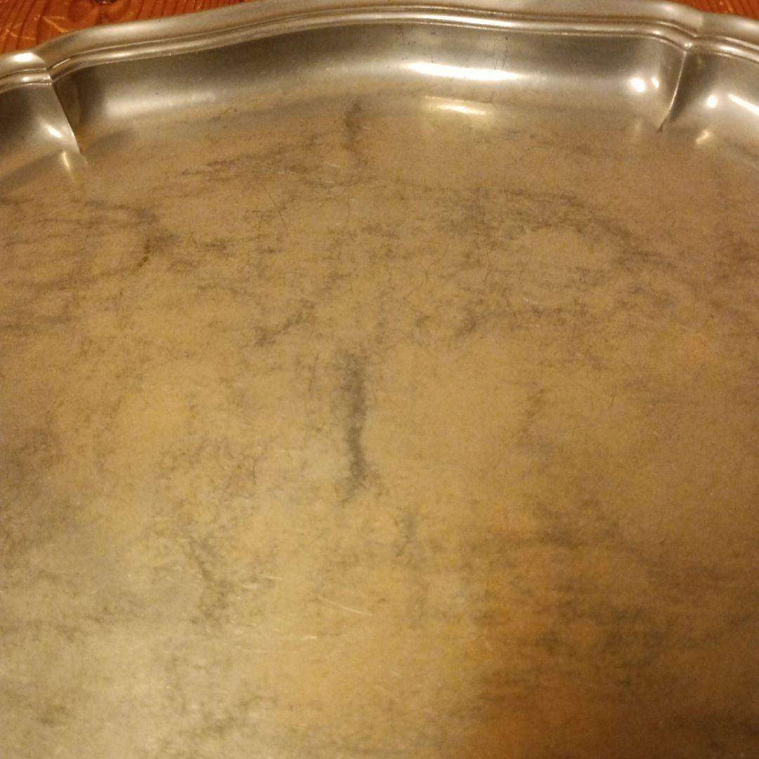 フランス アンティーク ピューター エタン オーバルプレート 花リム トレイ