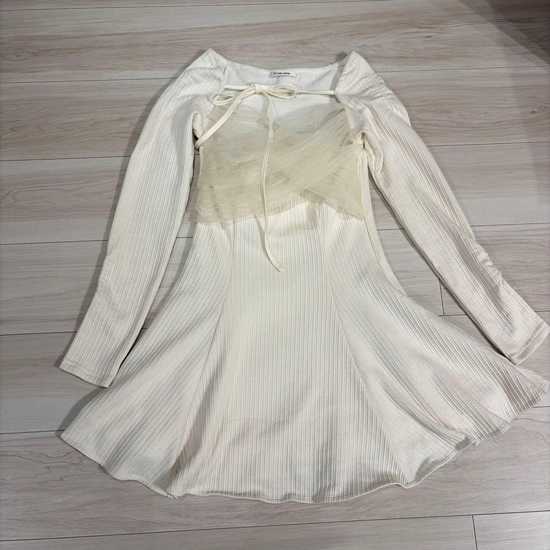 M me eme エムミーエメ　クロスチュールフレアミニワンピース　アイボリー