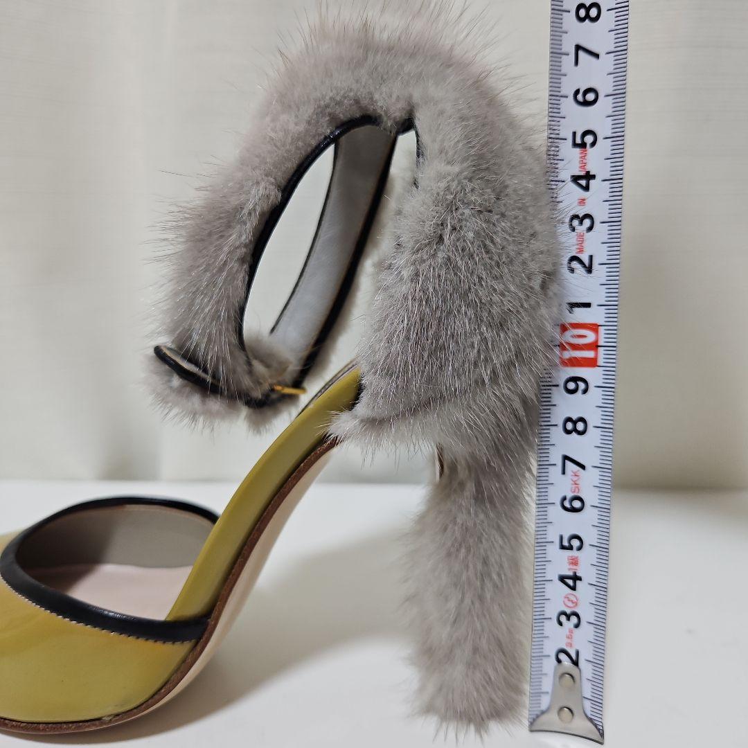 miumiu エナメル ファー付きアンクルストラップパンプス 36