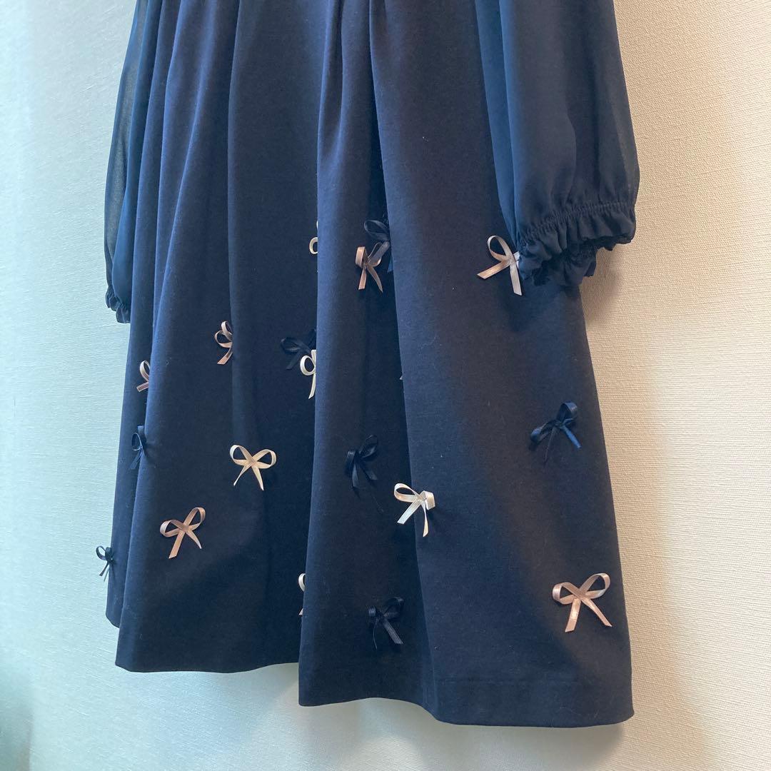 【美品】TOCCA　ネイビー リボンフォーマルワンピース 160