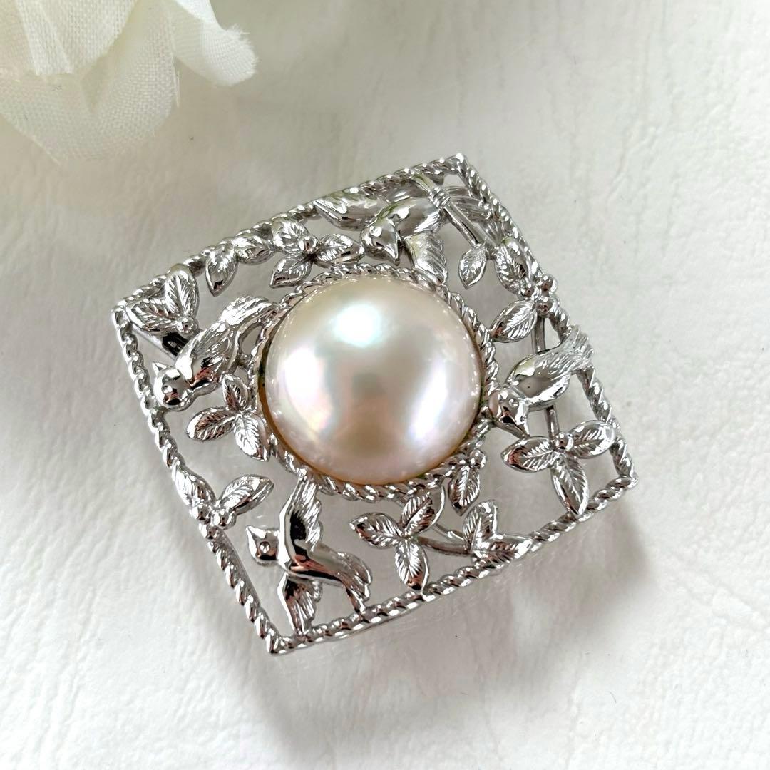 433【タサキ】シルバー　マベパール　2way ブローチ　トップ