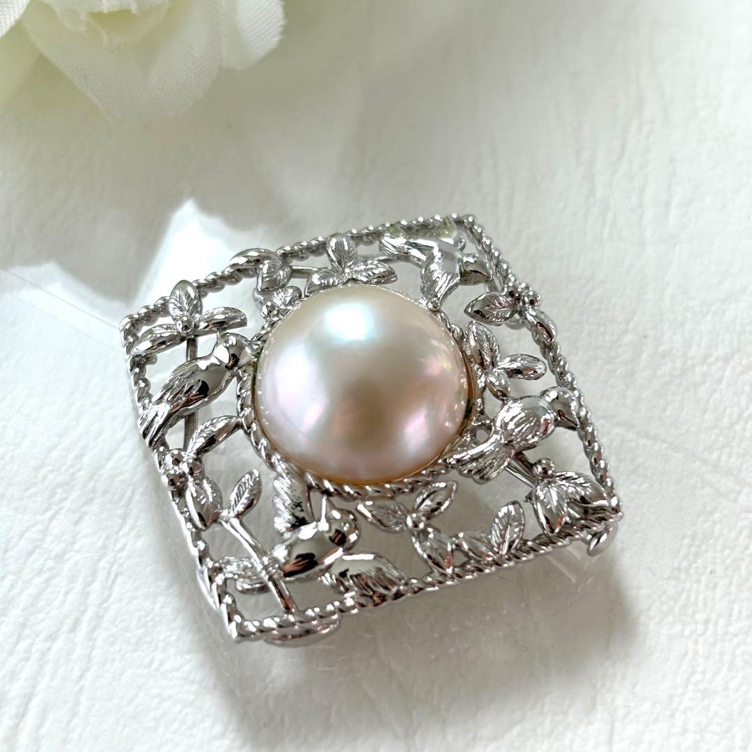 433【タサキ】シルバー　マベパール　2way ブローチ　トップ