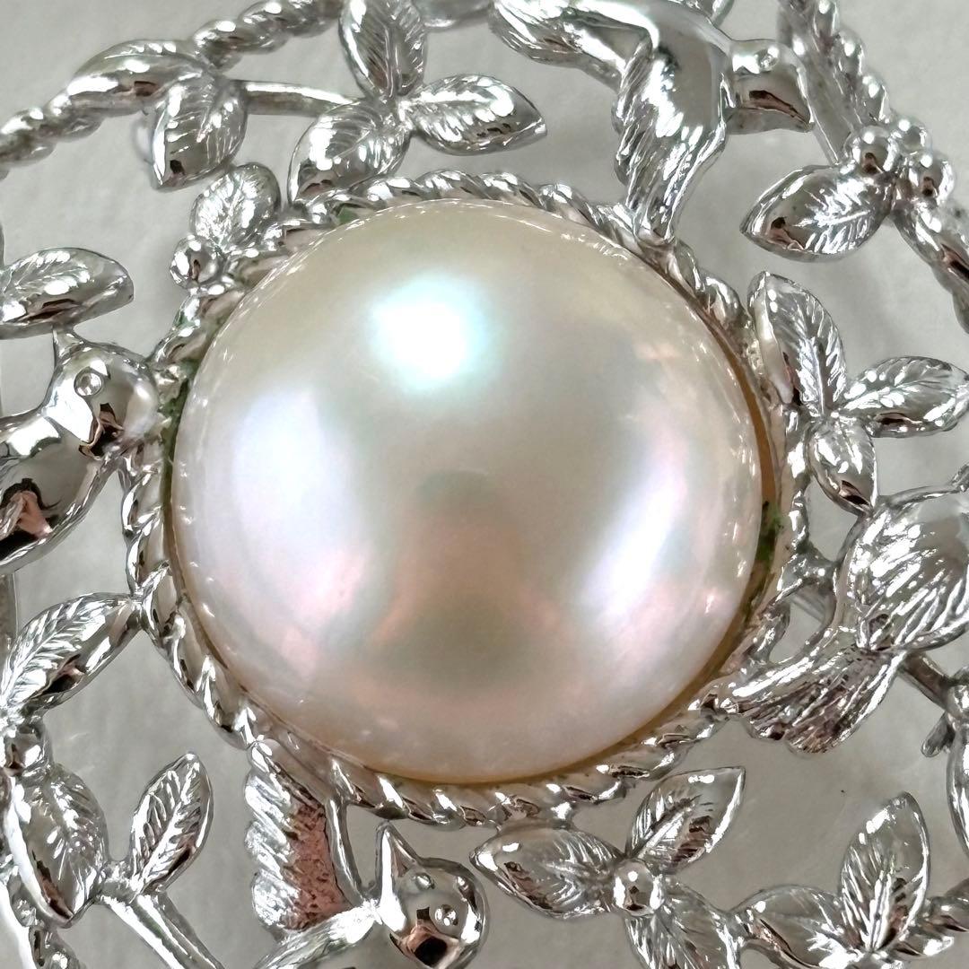 433【タサキ】シルバー　マベパール　2way ブローチ　トップ