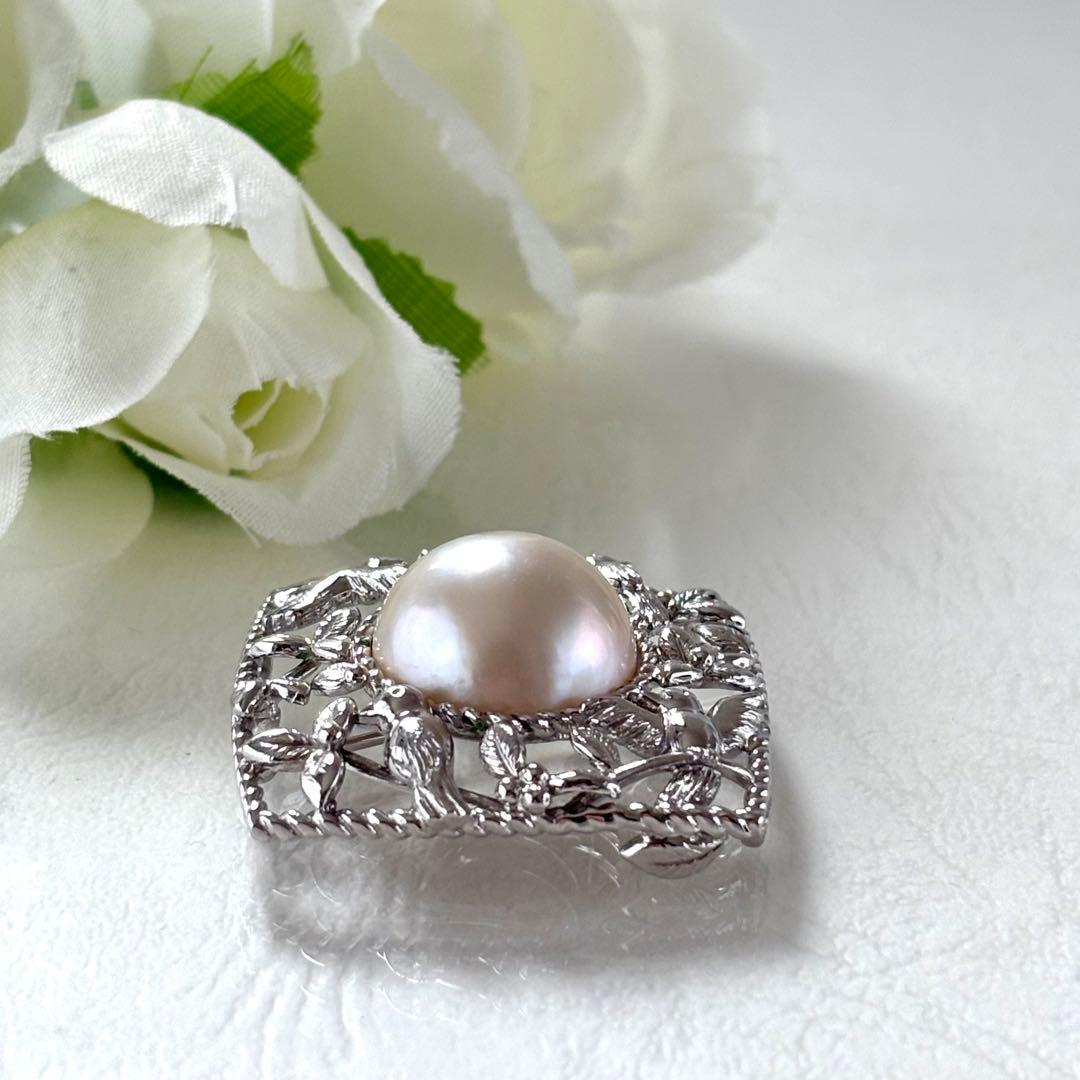 433【タサキ】シルバー　マベパール　2way ブローチ　トップ