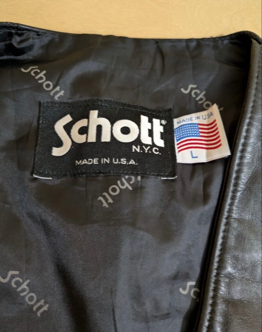 6*6様 Schott ショット vintage 黒 ブラック　レザーベスト L