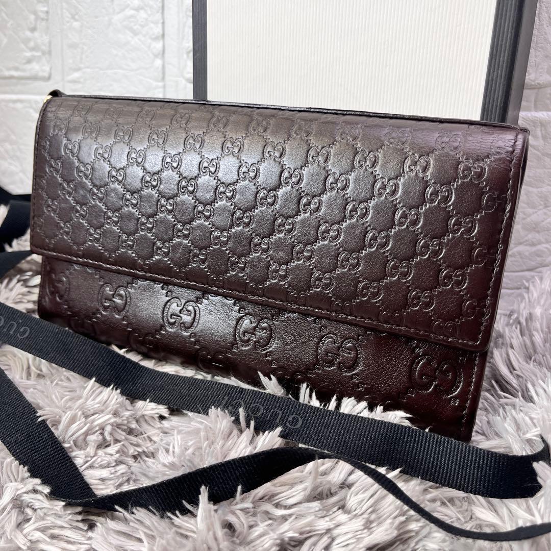 良品✨GUCCI シマ　インターロッキング　ダークブラウン　長財布　メンズ
