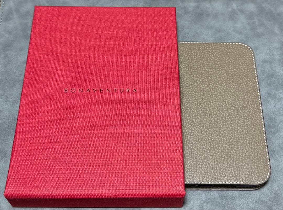 【美品】ボナベンチュラ iPhone16 手帳型ケース エトープ×グレージュ