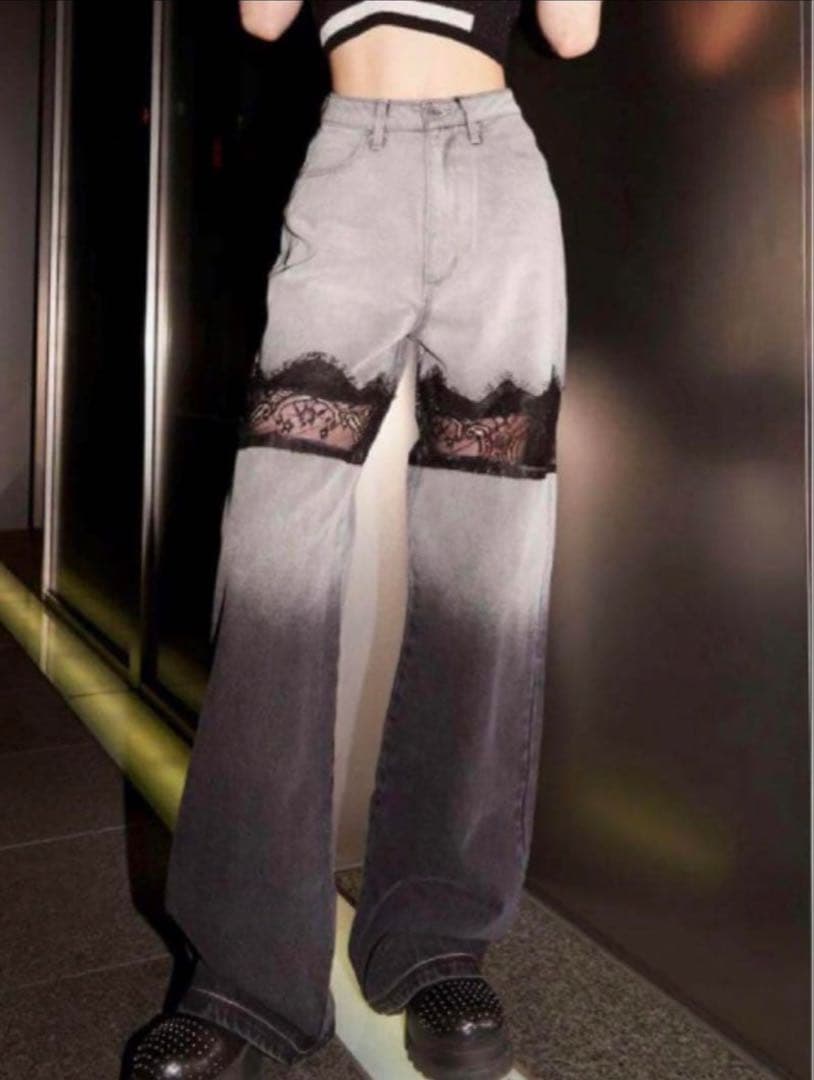 お値下げ❗️Darich スカラップレースデニムロングパンツ