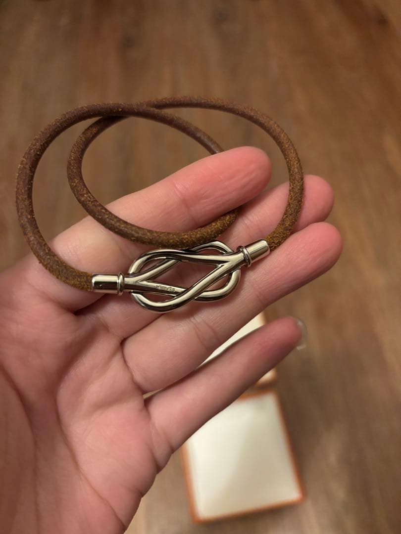 HERMES アタメブラウンレザーブレスレット