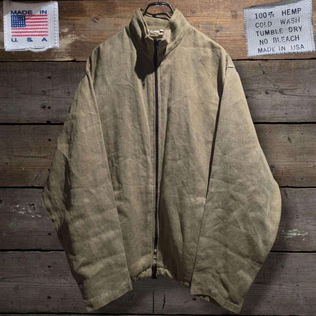 80s USA製 オールリネン 麻 ヘンプ ジップジャケット ドローコード