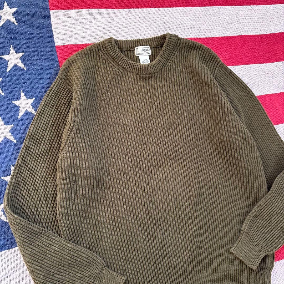 L.L.Bean コットンニット 畦編み リプ編みセーター オリーブ L-XL