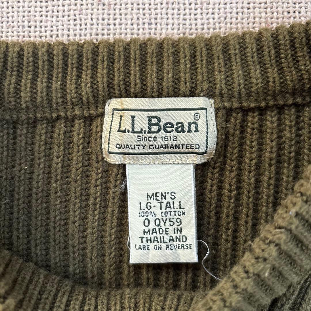 L.L.Bean コットンニット 畦編み リプ編みセーター オリーブ L-XL