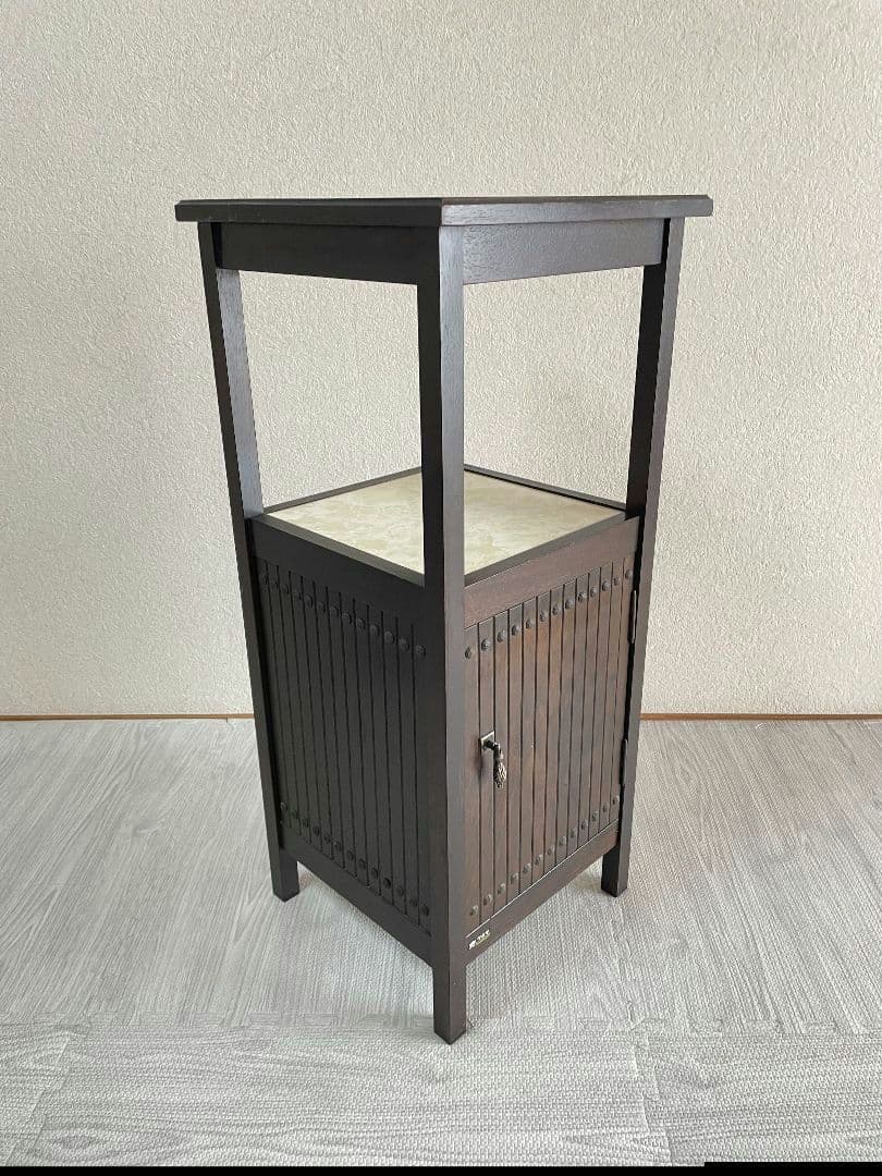 【アンティーク】カリモク 木製 電話台 FAX台 収納棚 昭和レトロ 古家具