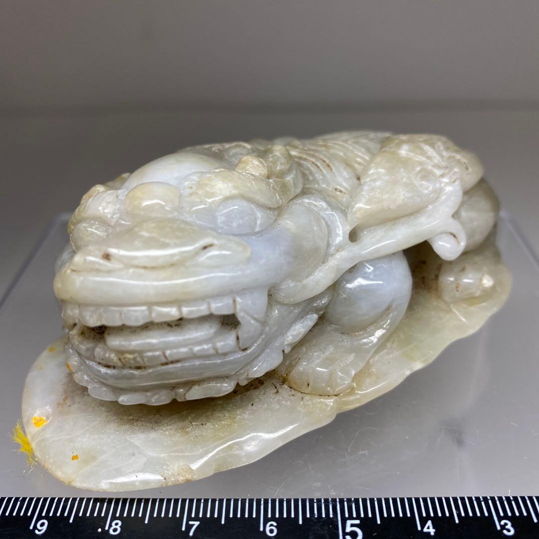 本翡翠　大振獅子置物装身具　幅約9㎝299g 東Y7-0403☆2Fタエチ