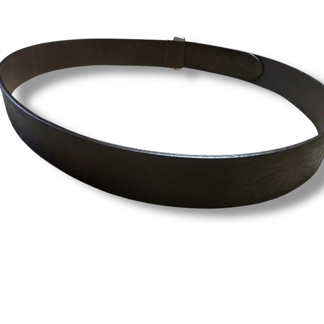 イタリア製 ETRO カービングベルト レザーベルト ブラウン ペイズリー