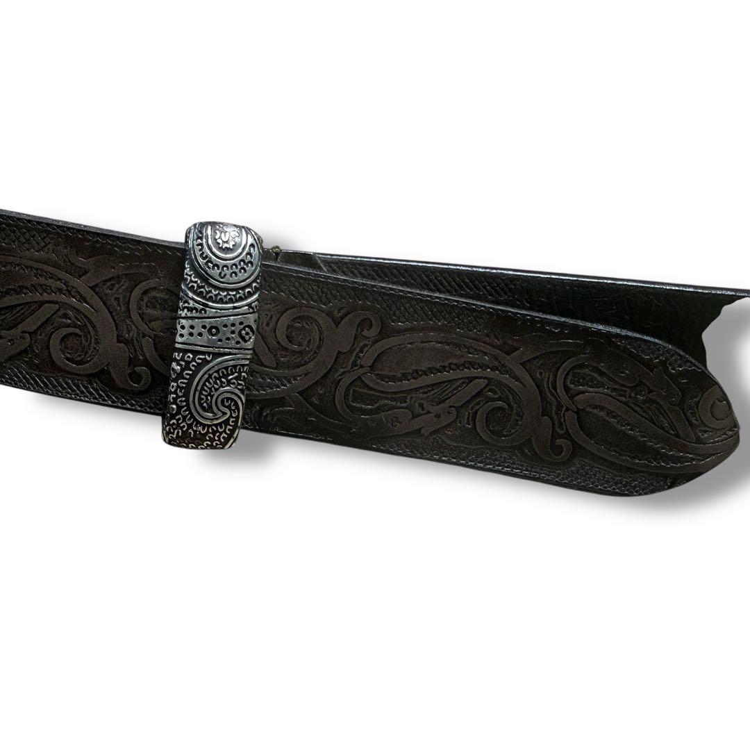 イタリア製 ETRO カービングベルト レザーベルト ブラウン ペイズリー