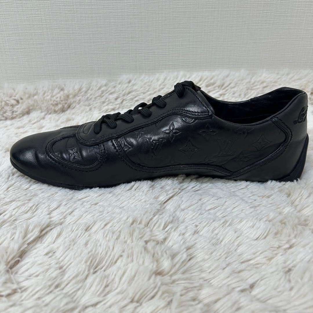 美品 ルイヴィトン ジャーマントレーナー レザー スニーカー 黒 モノグラム 7