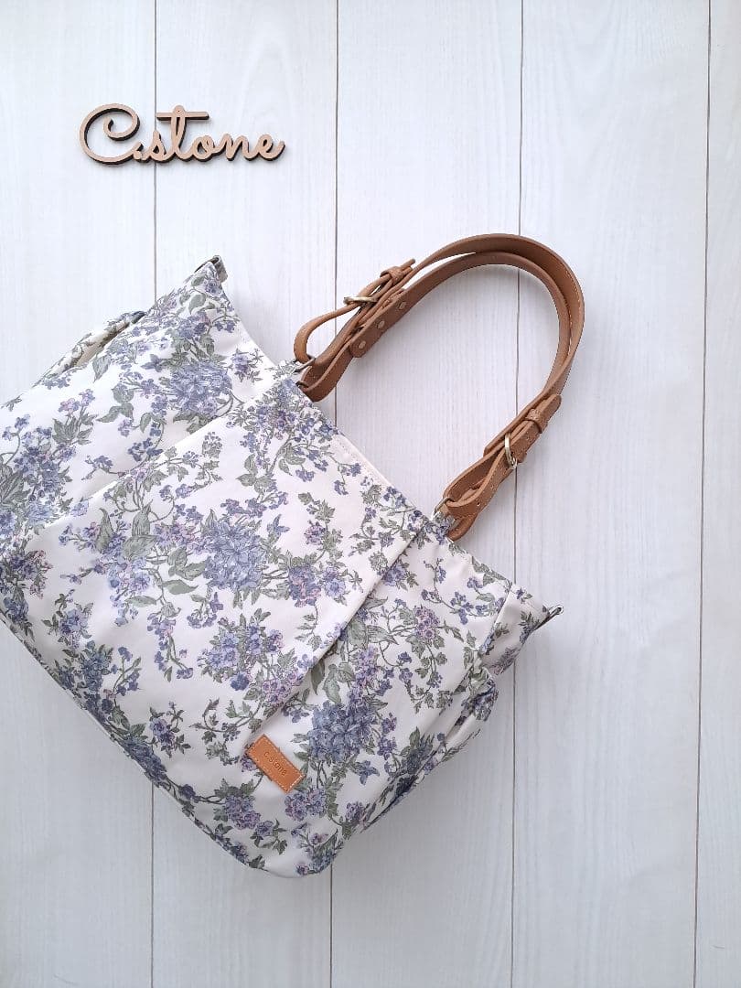 クリアランスSALE　セリーヌ　ブルー　3共布ショルダー紐付　タック入通勤バッグ