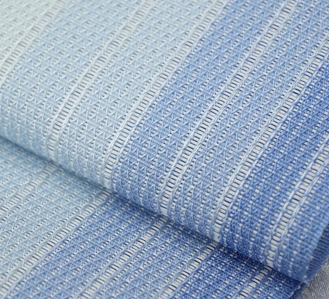 新品 博多織 夏物 単衣半幅帯 西村織物【粗紗】総暈しブルー 帯端処理加工込み