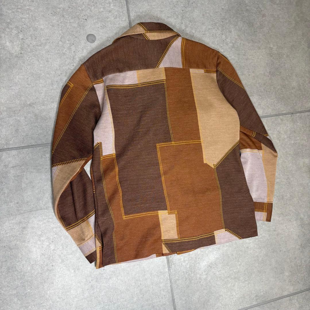 ヴィンテージ　長袖シャツ　ポリシャツ　70s　開襟　ツギハギ　ボックス型　太襟