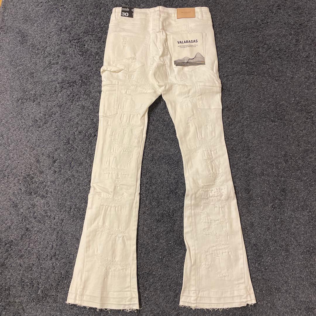 valabasasバラバサス クラッシュリペアスキニーフレアデニム ホワイト30
