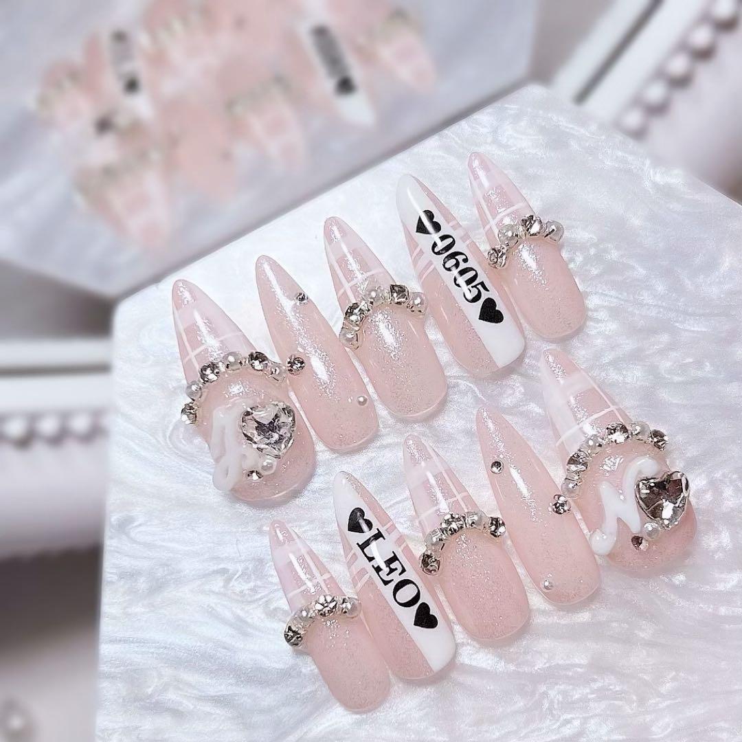 お急ぎ便A♡ネイルチップ 量産型 フレンチ チェック柄 白 ワンホン ちゅるん