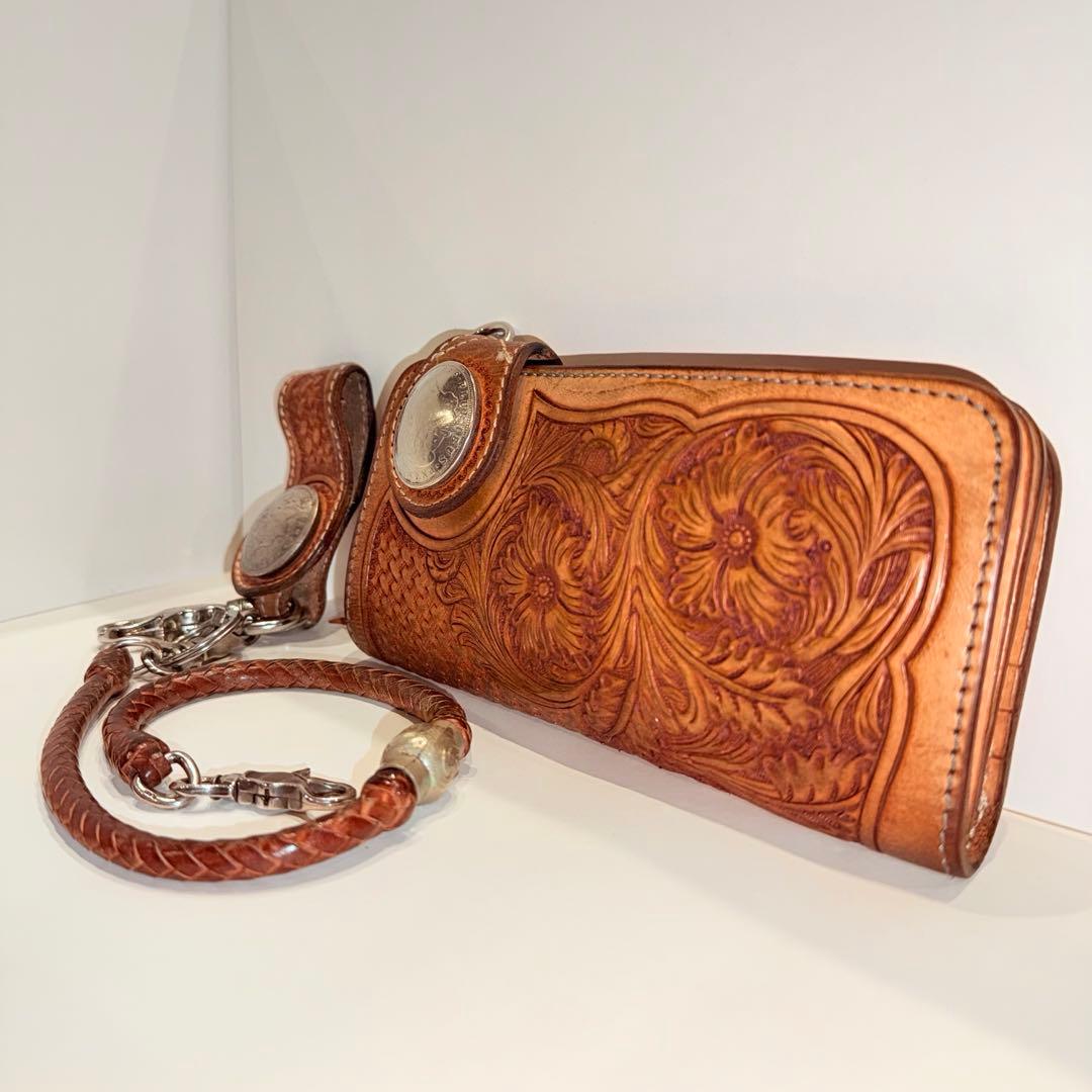 【希少】 デグナー カービング レザー ウォレット チェーン付き コンチョ