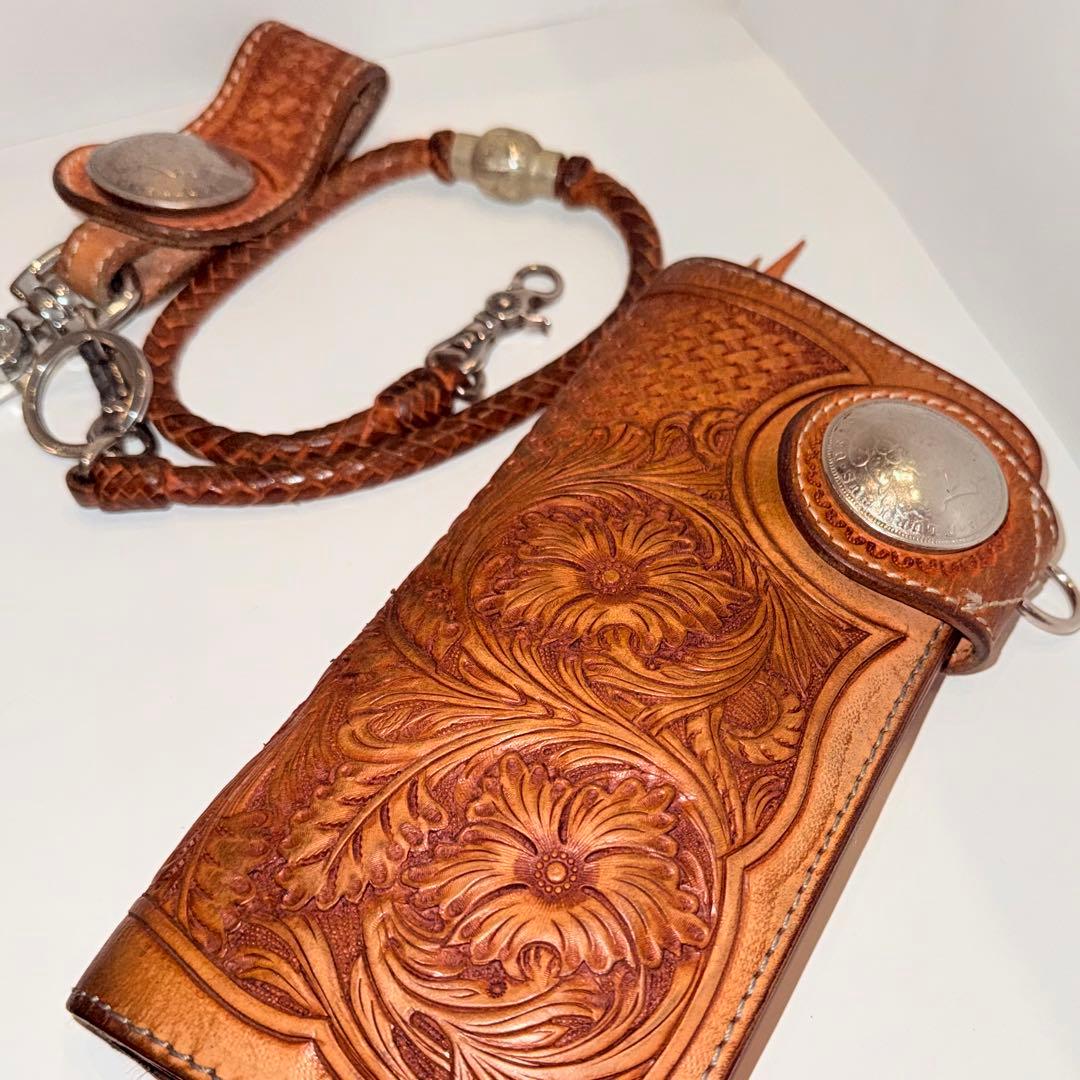 【希少】 デグナー カービング レザー ウォレット チェーン付き コンチョ